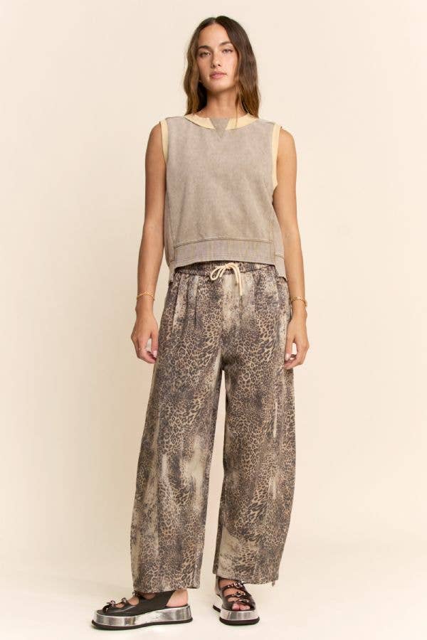 Washed Contrast Trim Sleeveless Lounge Top: Ash Khaki / L