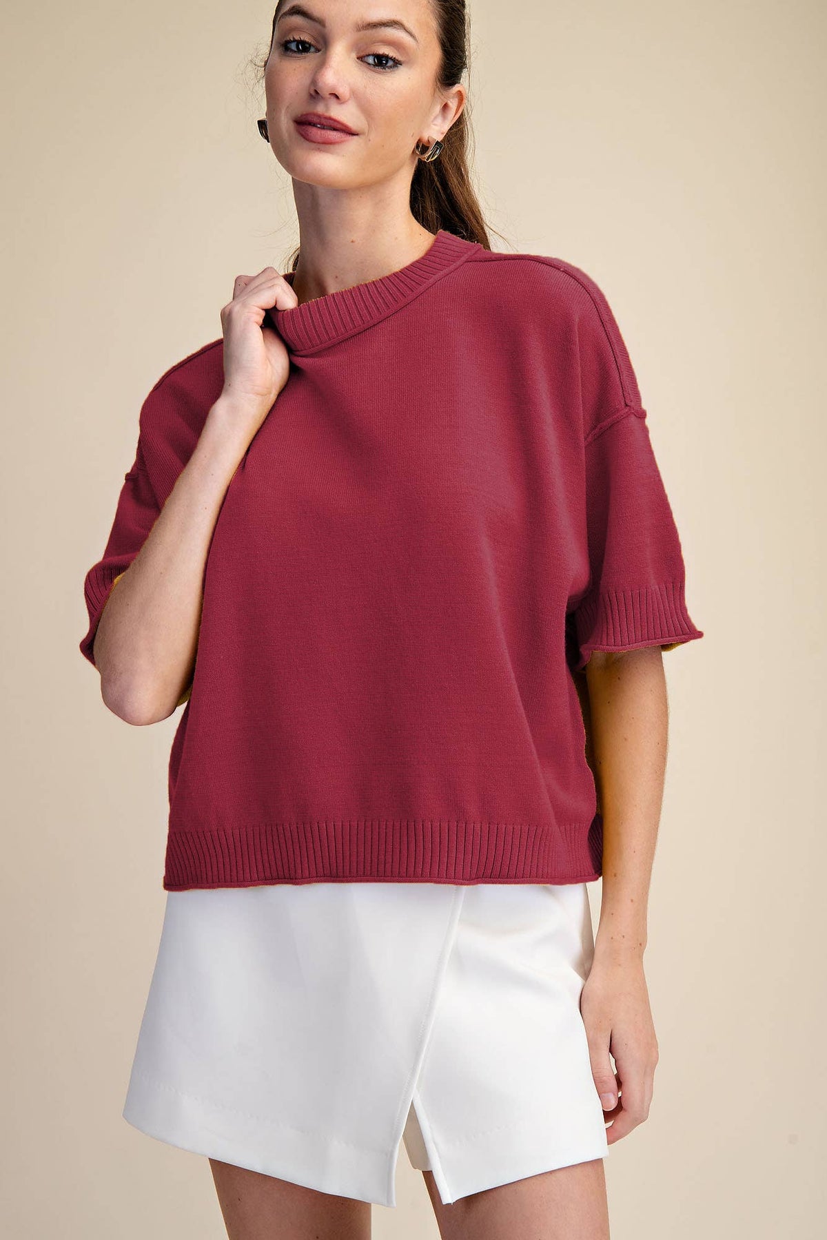 Everyday Sweater Elbow-Length Sleeves Seam Detail: Crimson / M