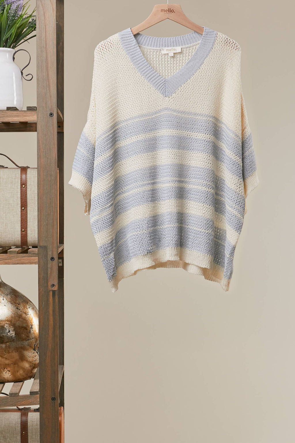 Cloud Harbor Stripe Crochet Pullover: Ivory / M