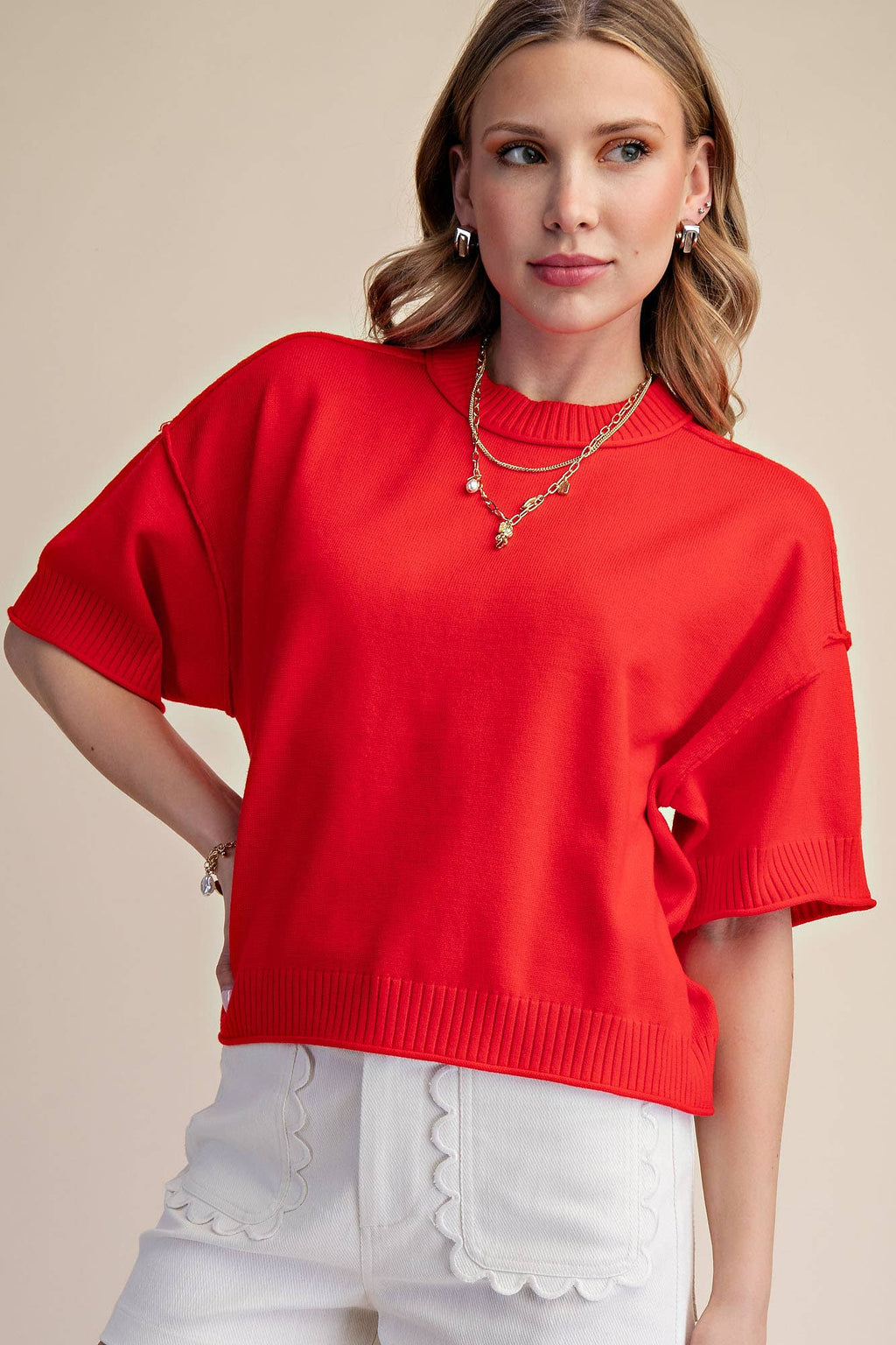 Everyday Sweater Elbow-Length Sleeves Seam Detail: Crimson / L
