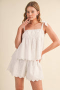 FLORAL EYELET TANK AND SHORTS SET MPST4820: White / L