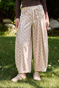 Polka Dot Barrel Leg Pants in Cotton Twill: Taupe / S-M-L