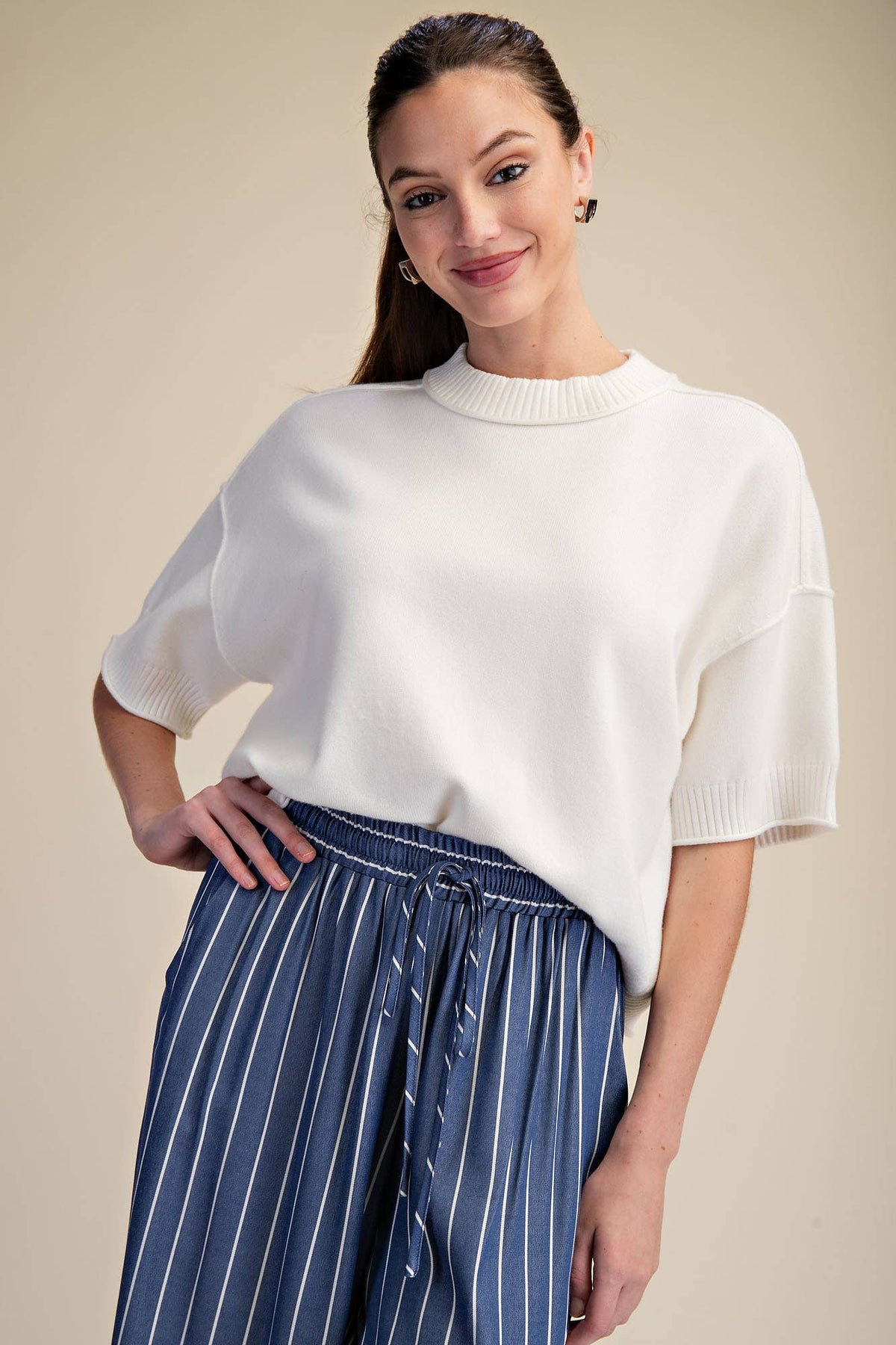 Everyday Sweater Elbow-Length Sleeves Seam Detail: Crimson / M