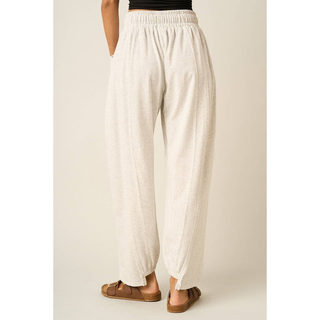 SEAM DETAIL DRAWSTRING BARREL LEG CASUAL PANTS: CHOCOLATE / S-M-L(2-2-2)