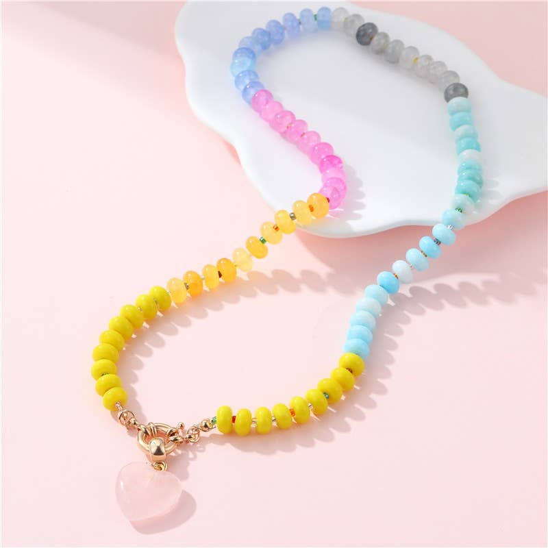 Natural Stone Semi-Precious Glass Mixed Necklace | 40NK9702: Turq