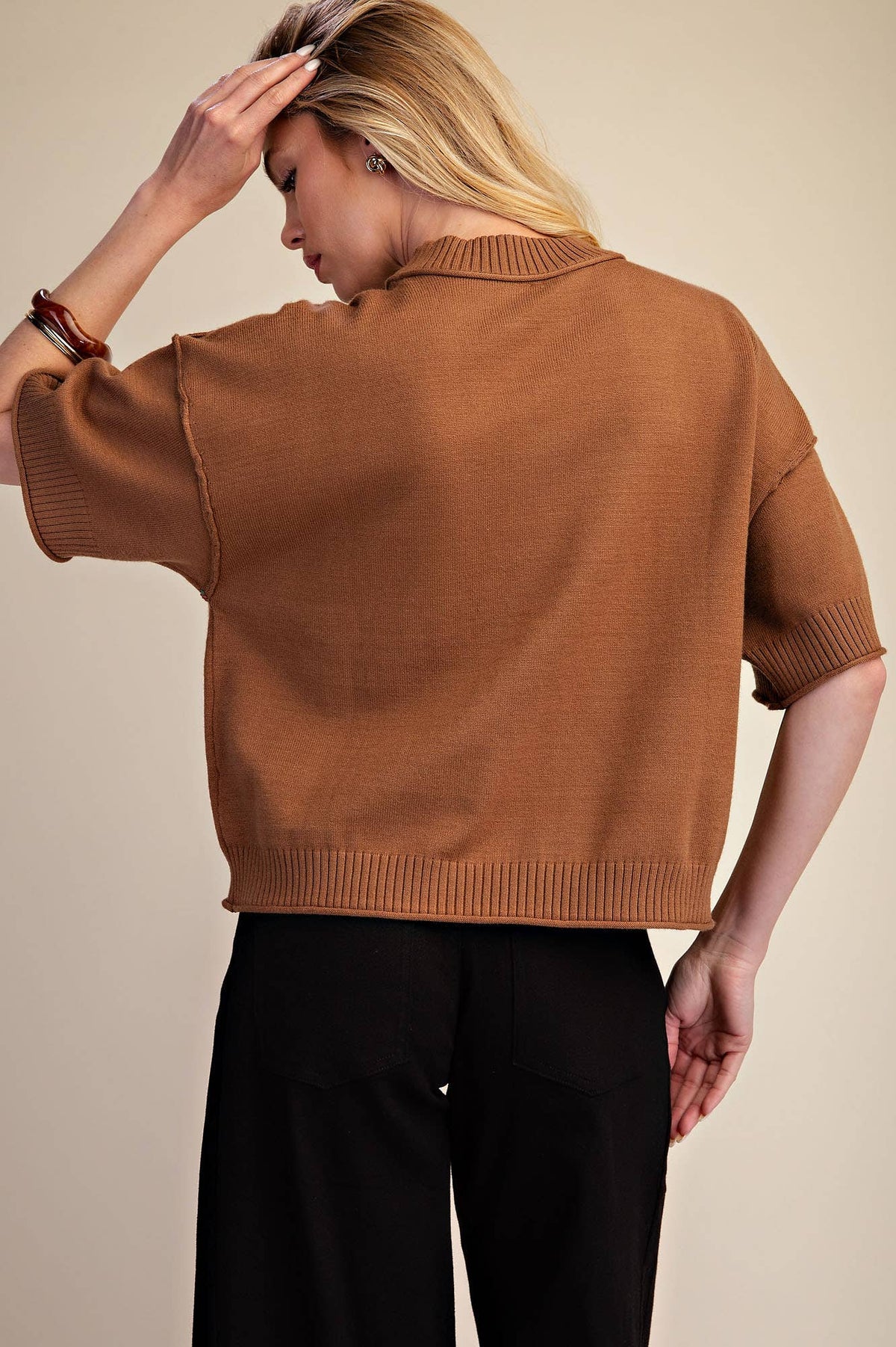 Western Horse Crew Neck Sweater: Camel / M