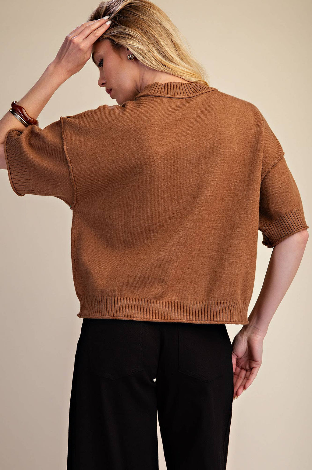 Western Horse Crew Neck Sweater: Camel / S