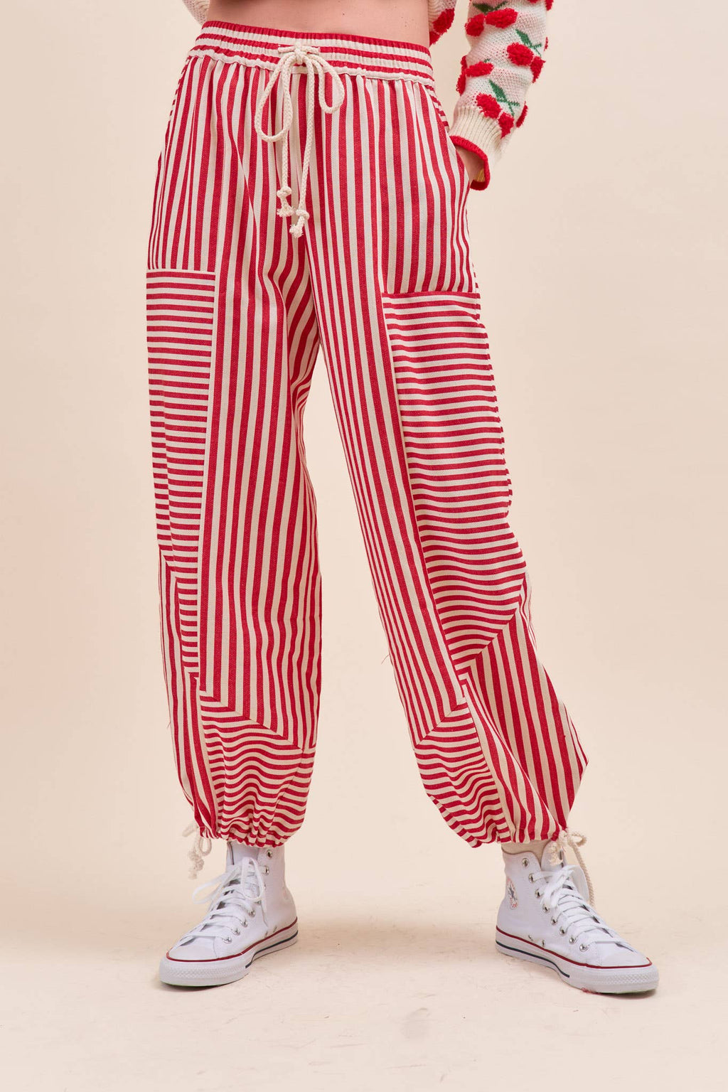 MIXED STRIPES PARACHUTE PANTS MP4366: Dark Blue Stripe / S