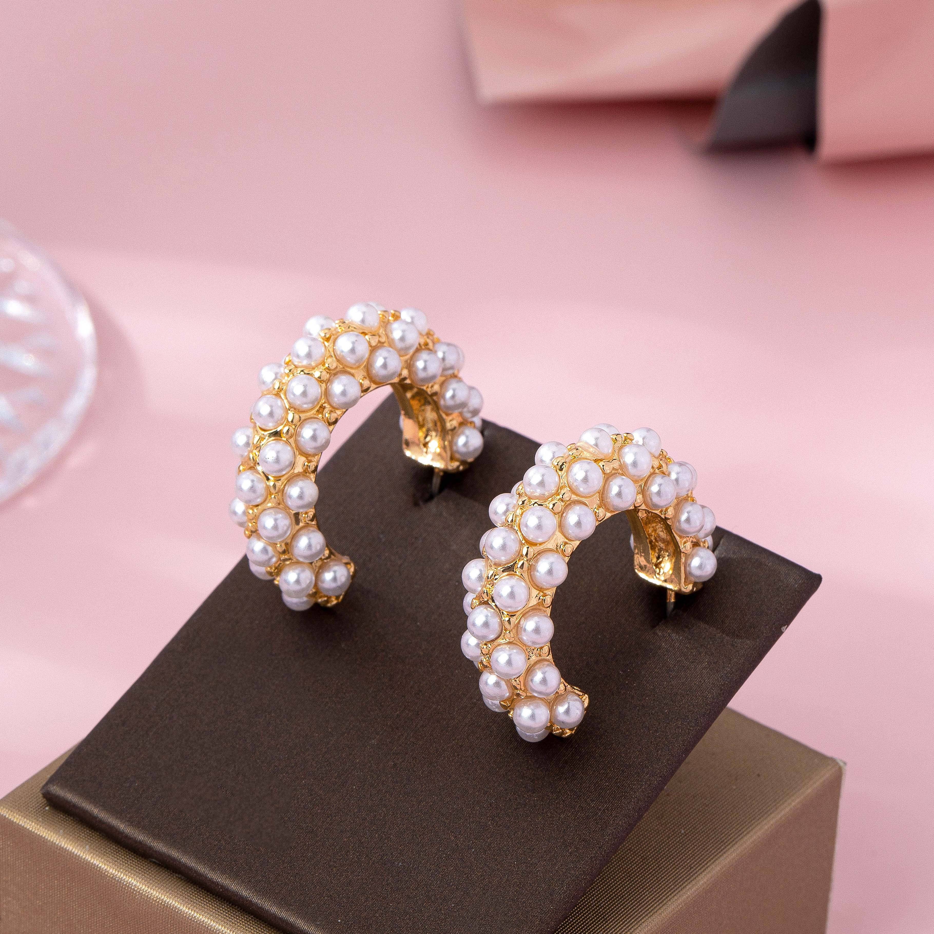 Gold-Tone Multi-Pearl C-Hoop Earrings | 80E61992: Gold