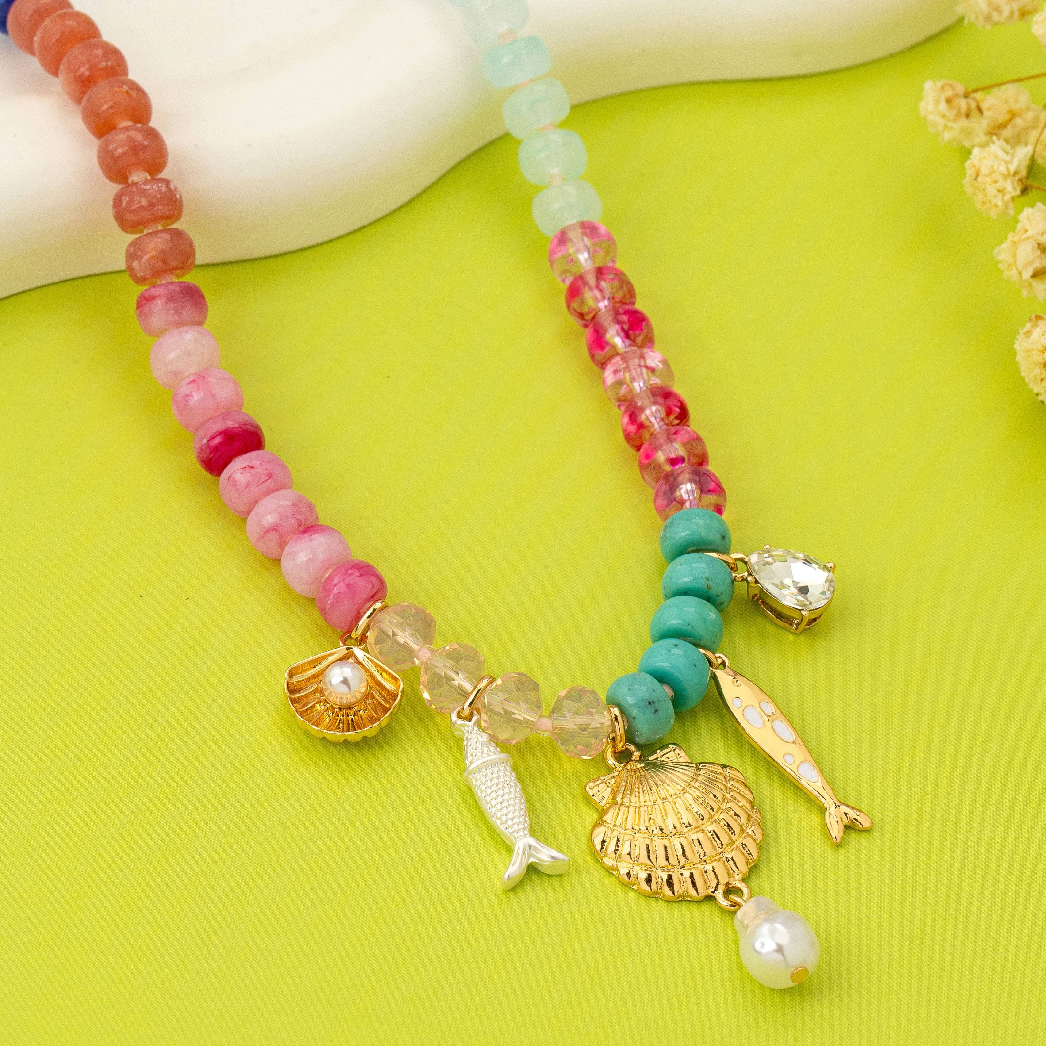 Nautical Multi-Color Beaded Charm Necklace | 80N92901: Gold