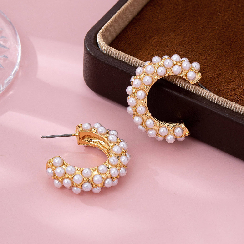Gold-Tone Multi-Pearl C-Hoop Earrings | 80E61992: Gold
