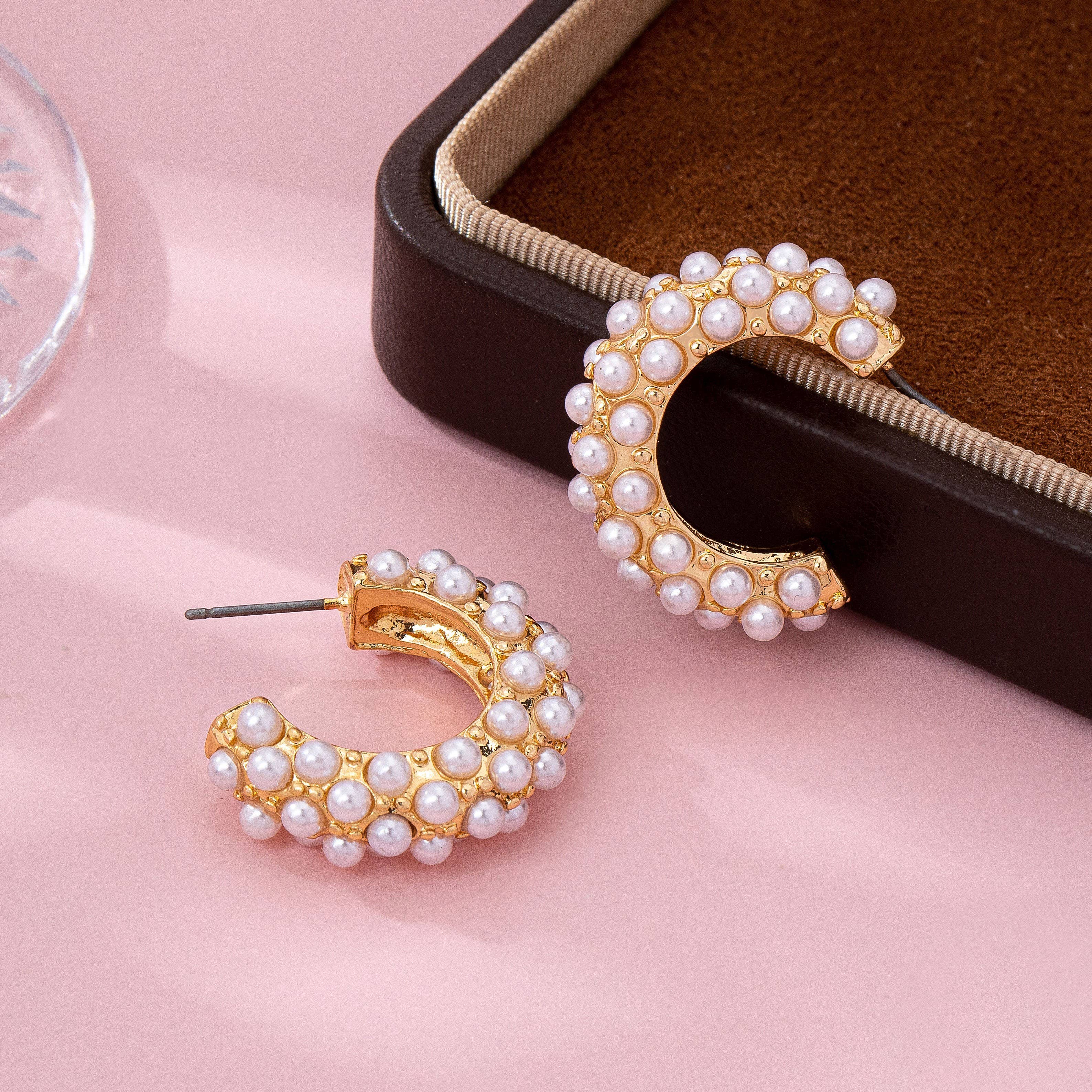 Gold-Tone Multi-Pearl C-Hoop Earrings | 80E61992: Gold