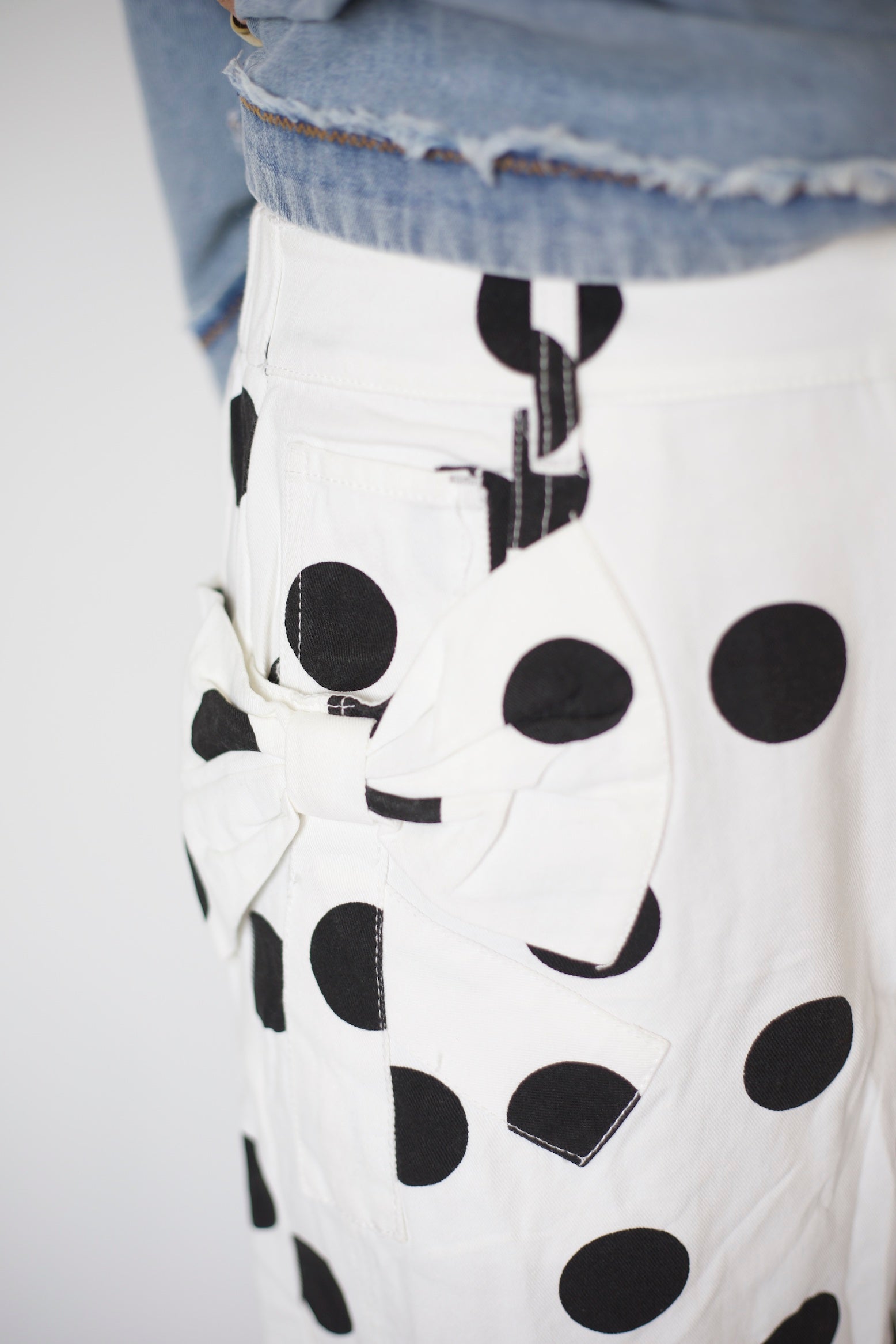 Polka Dot Printed Barrel Denim Pants