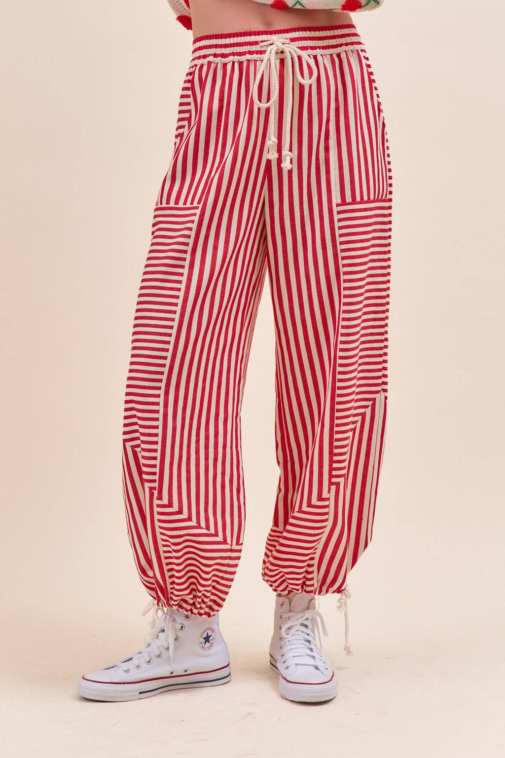 MIXED STRIPES PARACHUTE PANTS MP4366: Dark Blue Stripe / M