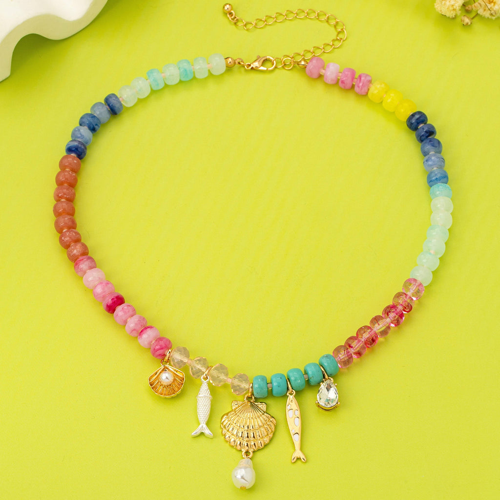 Nautical Multi-Color Beaded Charm Necklace | 80N92901: Gold