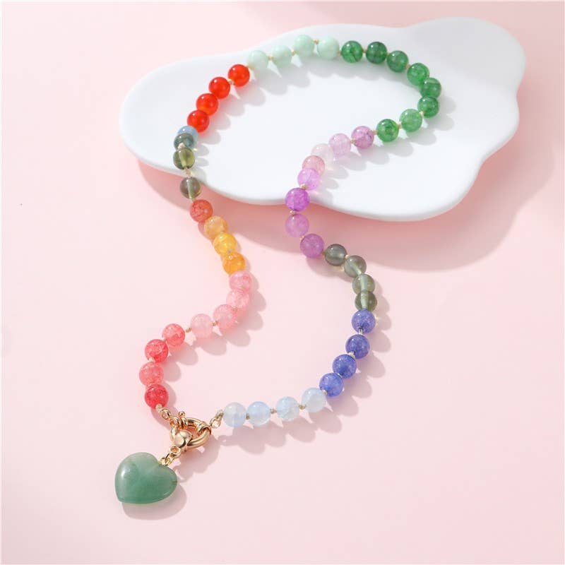 Natural Stone Semi-Precious Glass Mixed Necklace | 40NK9702: Turq