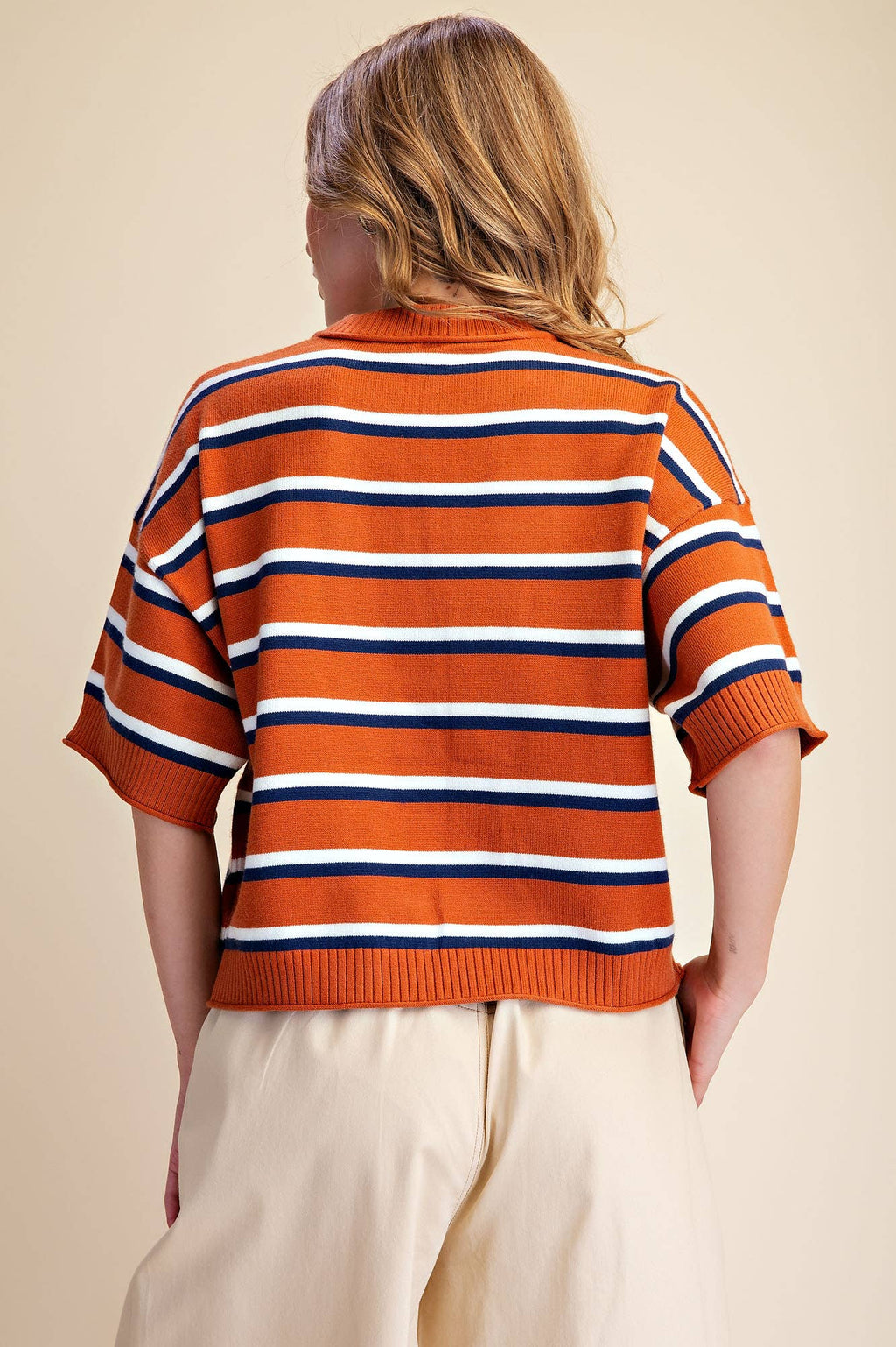 Crew-Neck Stripe Sweater: Brown / M
