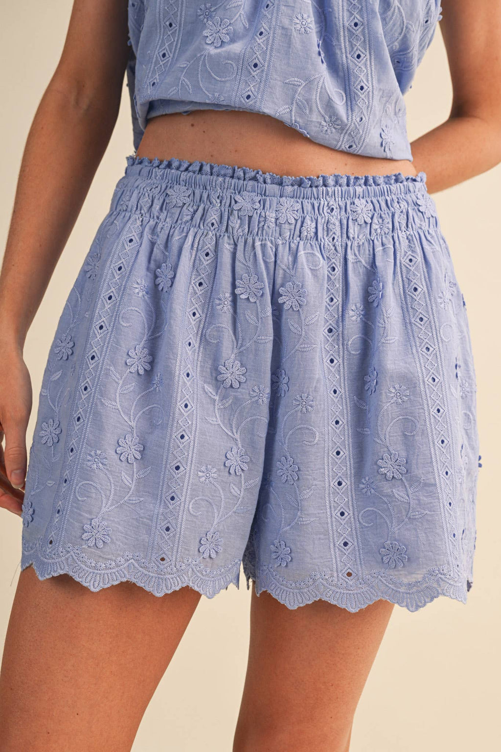 FLORAL EYELET TANK AND SHORTS SET MPST4820: White / S