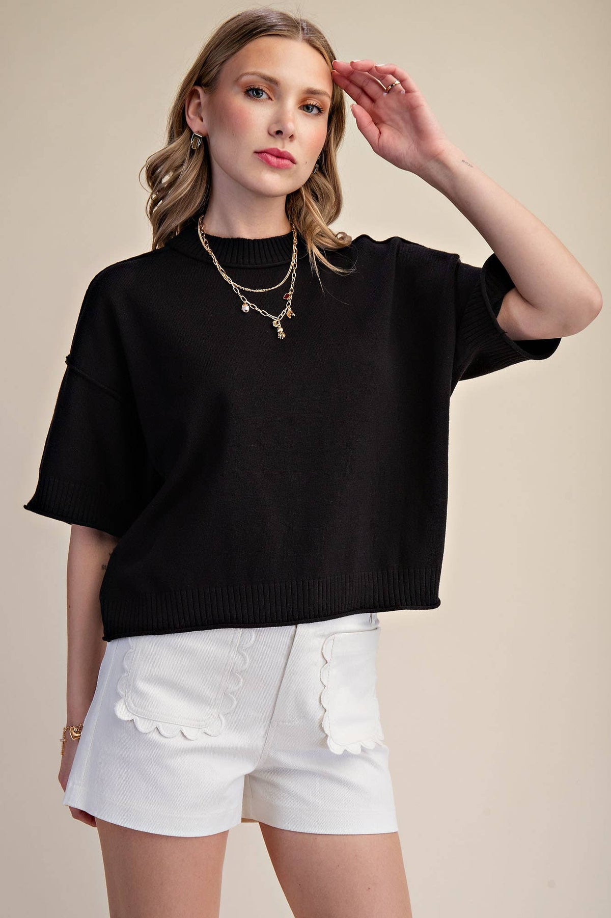 Everyday Sweater Elbow-Length Sleeves Seam Detail: Crimson / L