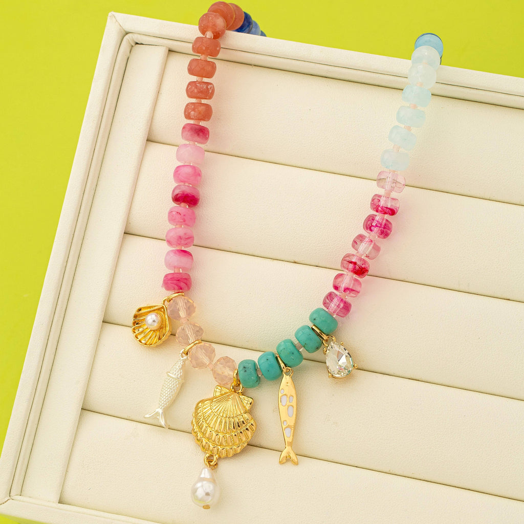 Nautical Multi-Color Beaded Charm Necklace | 80N92901: Gold