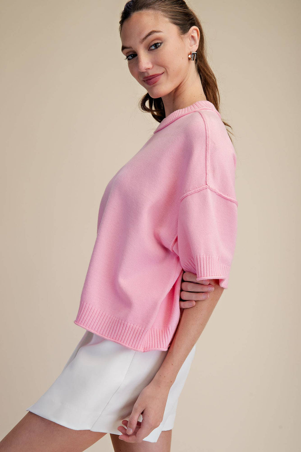 Everyday Sweater Elbow-Length Sleeves Seam Detail: Crimson / L