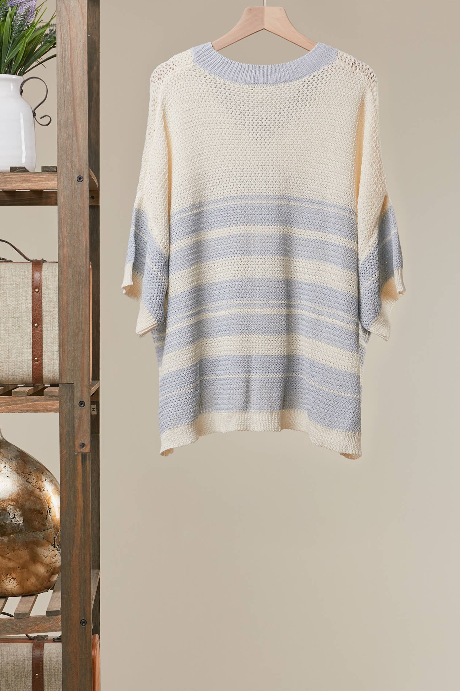 Cloud Harbor Stripe Crochet Pullover: Ivory / S