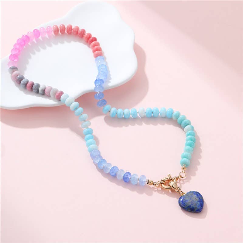 Natural Stone Semi-Precious Glass Mixed Necklace | 40NK9702: Turq