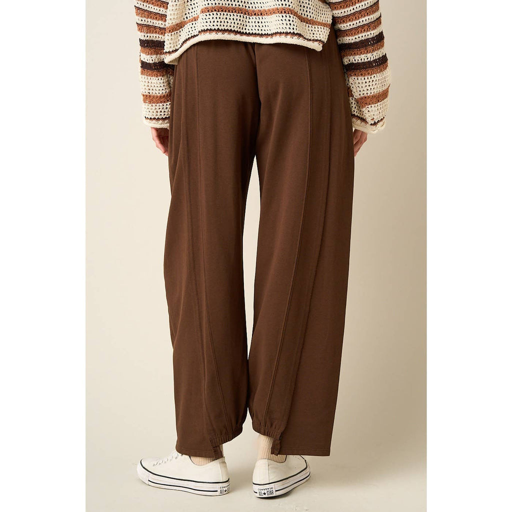 SEAM DETAIL DRAWSTRING BARREL LEG CASUAL PANTS: CHOCOLATE / S-M-L(2-2-2)