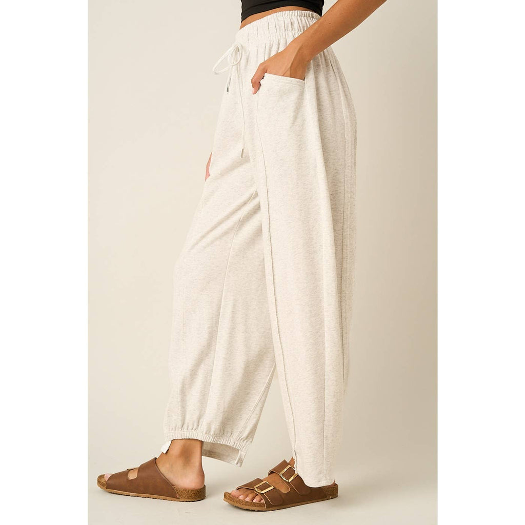 SEAM DETAIL DRAWSTRING BARREL LEG CASUAL PANTS: CHOCOLATE / S-M-L(2-2-2)