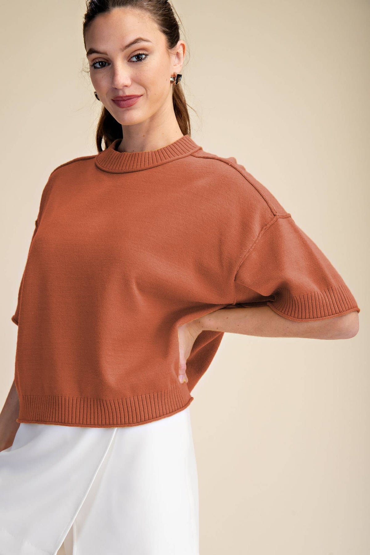 Everyday Sweater Elbow-Length Sleeves Seam Detail: Crimson / L