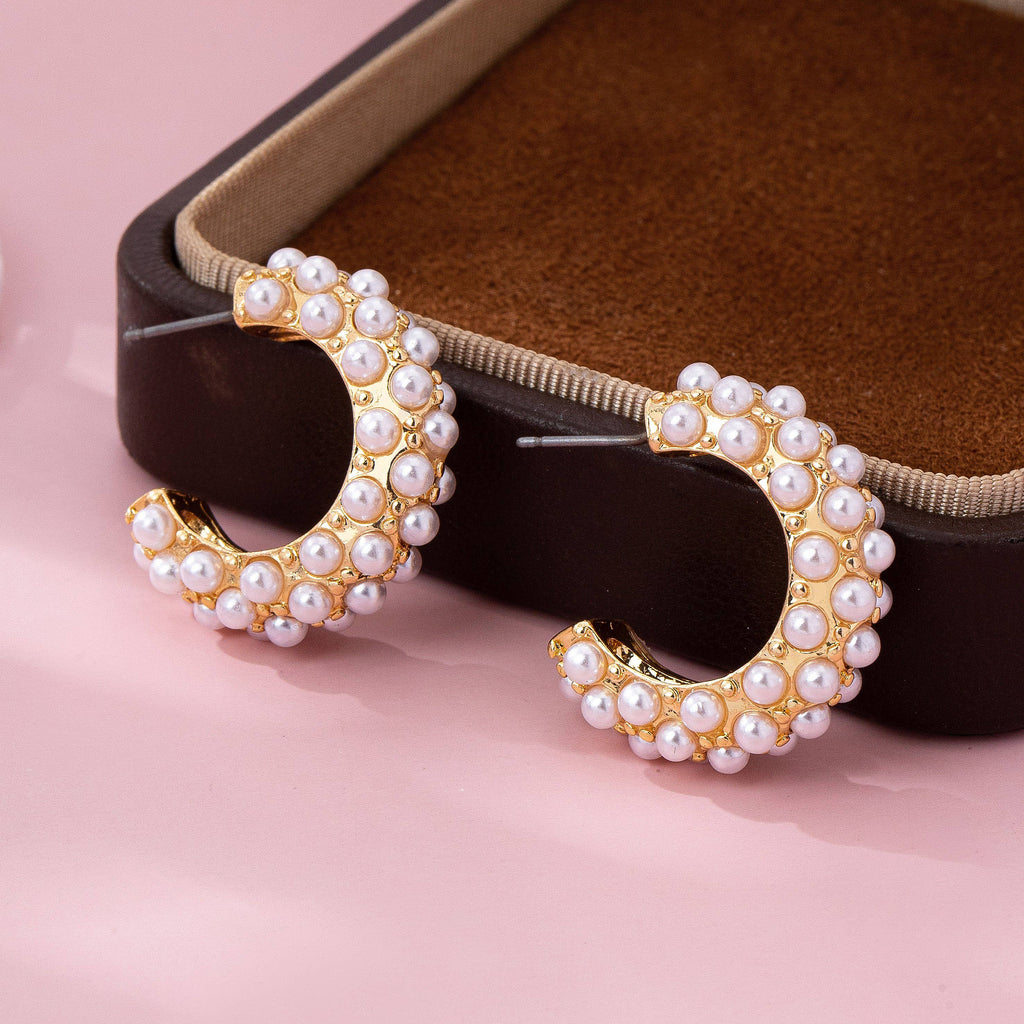 Gold-Tone Multi-Pearl C-Hoop Earrings | 80E61992: Gold