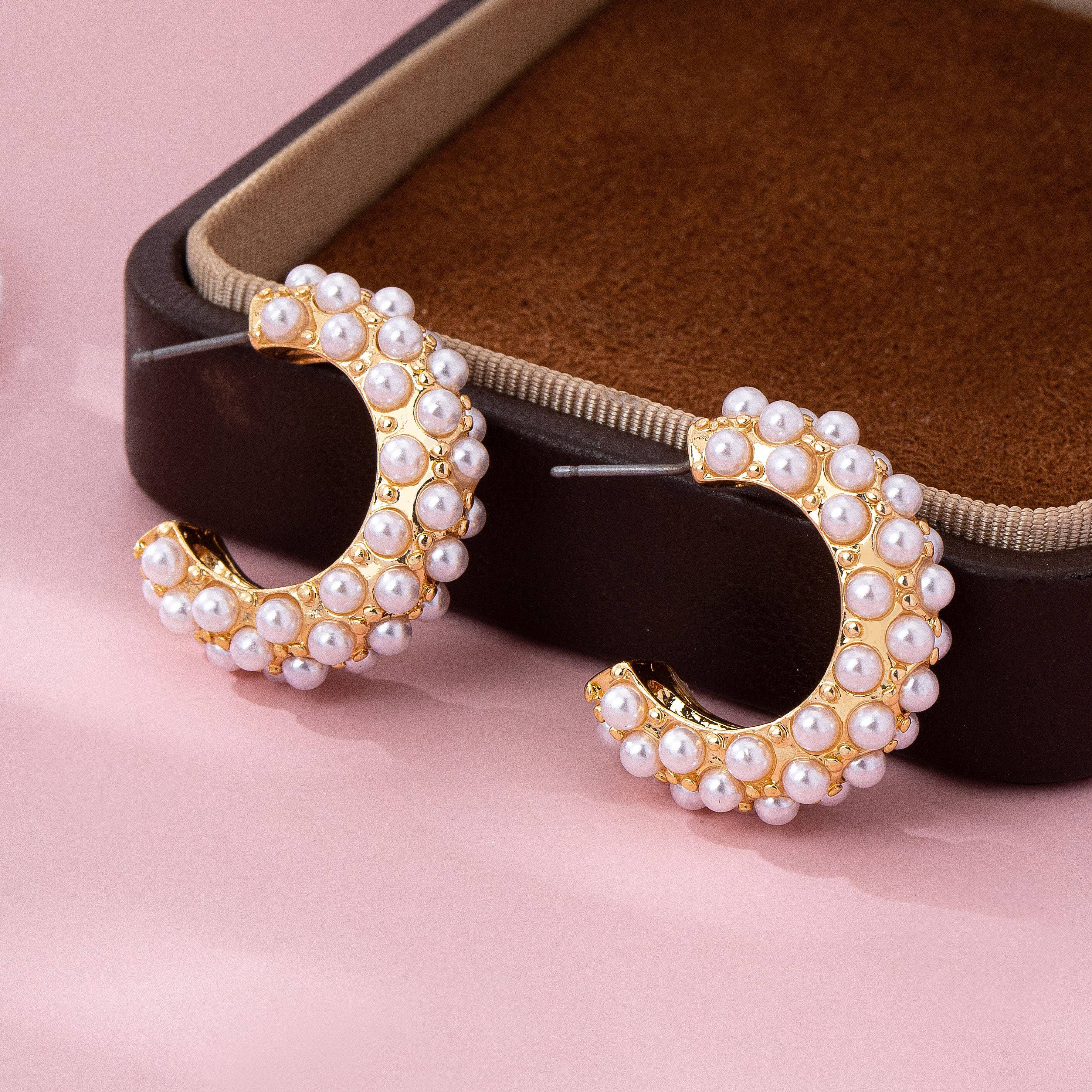 Gold-Tone Multi-Pearl C-Hoop Earrings | 80E61992: Gold