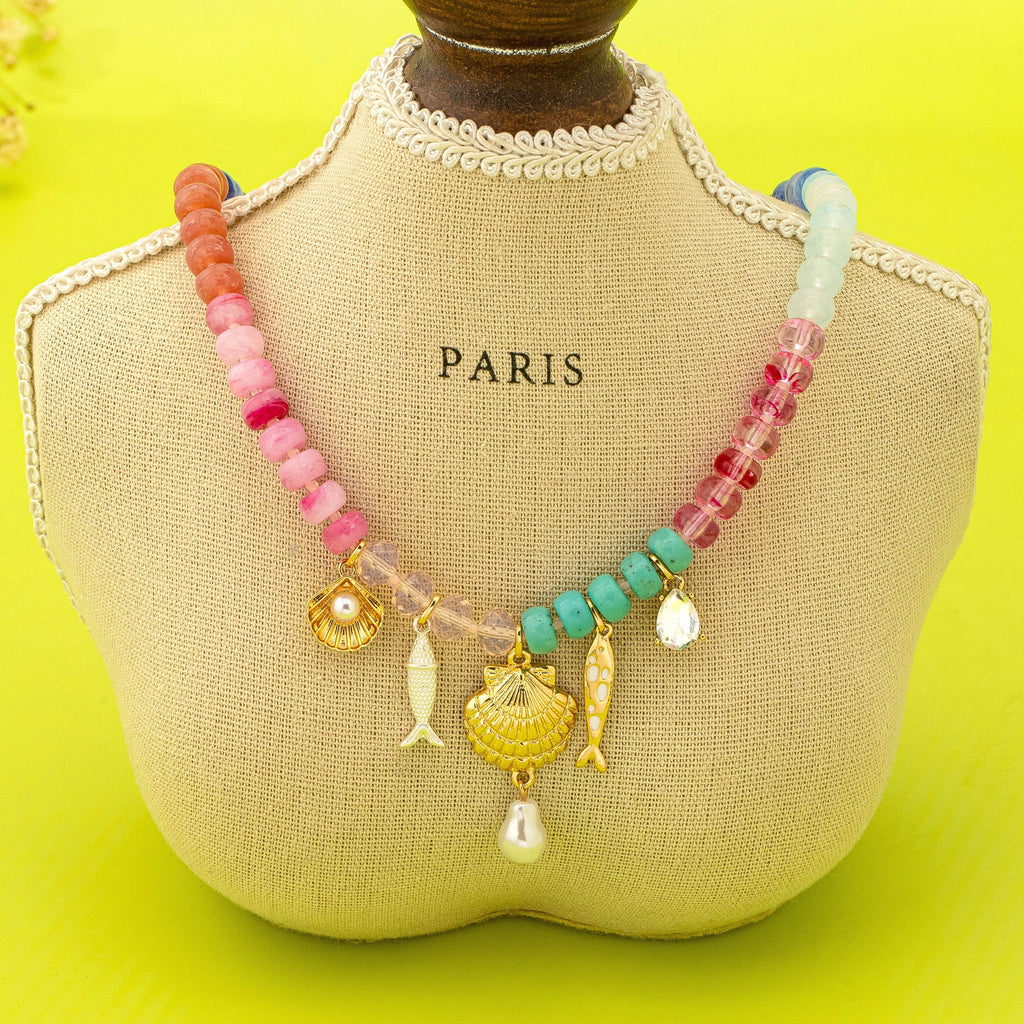 Nautical Multi-Color Beaded Charm Necklace | 80N92901: Gold