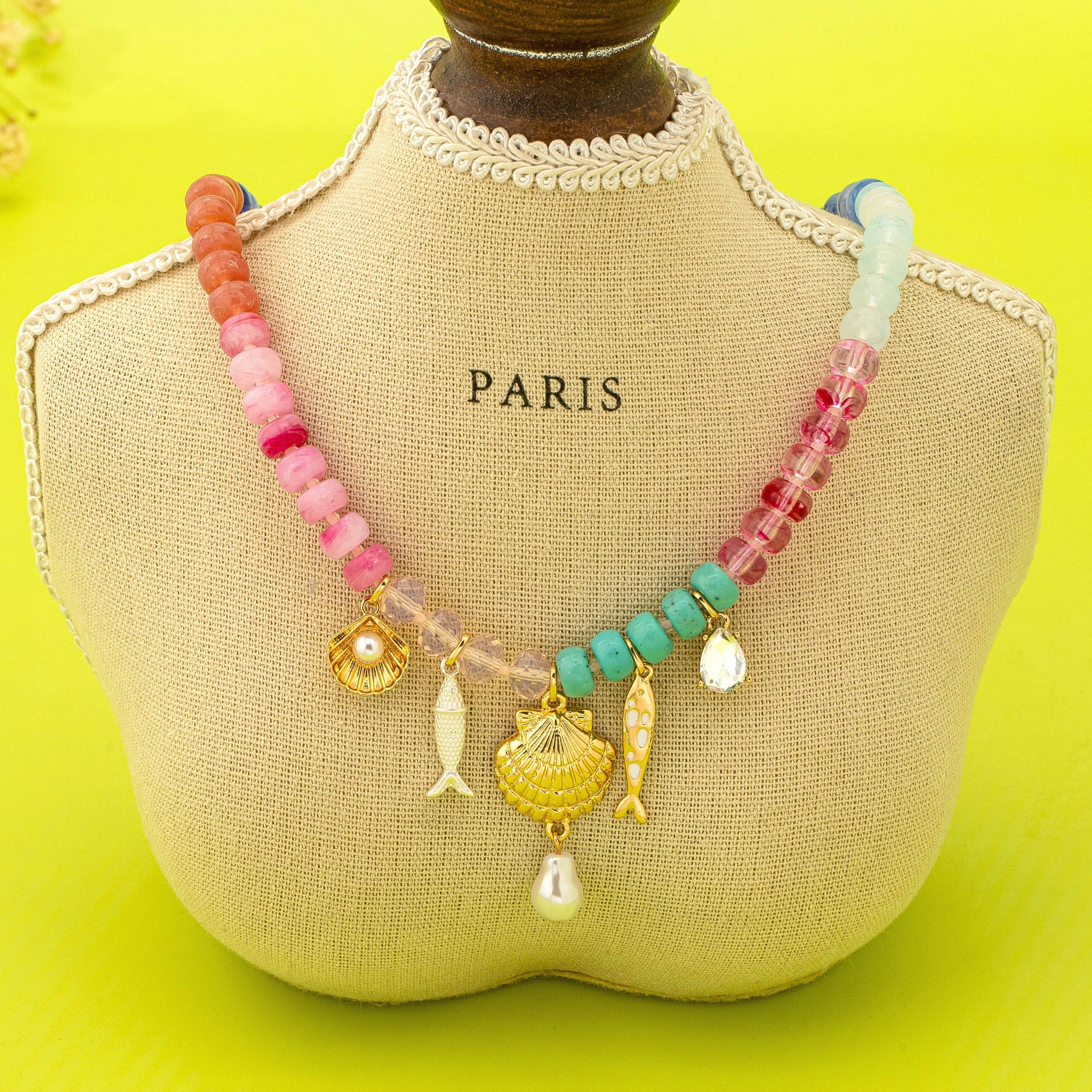 Nautical Multi-Color Beaded Charm Necklace | 80N92901: Gold