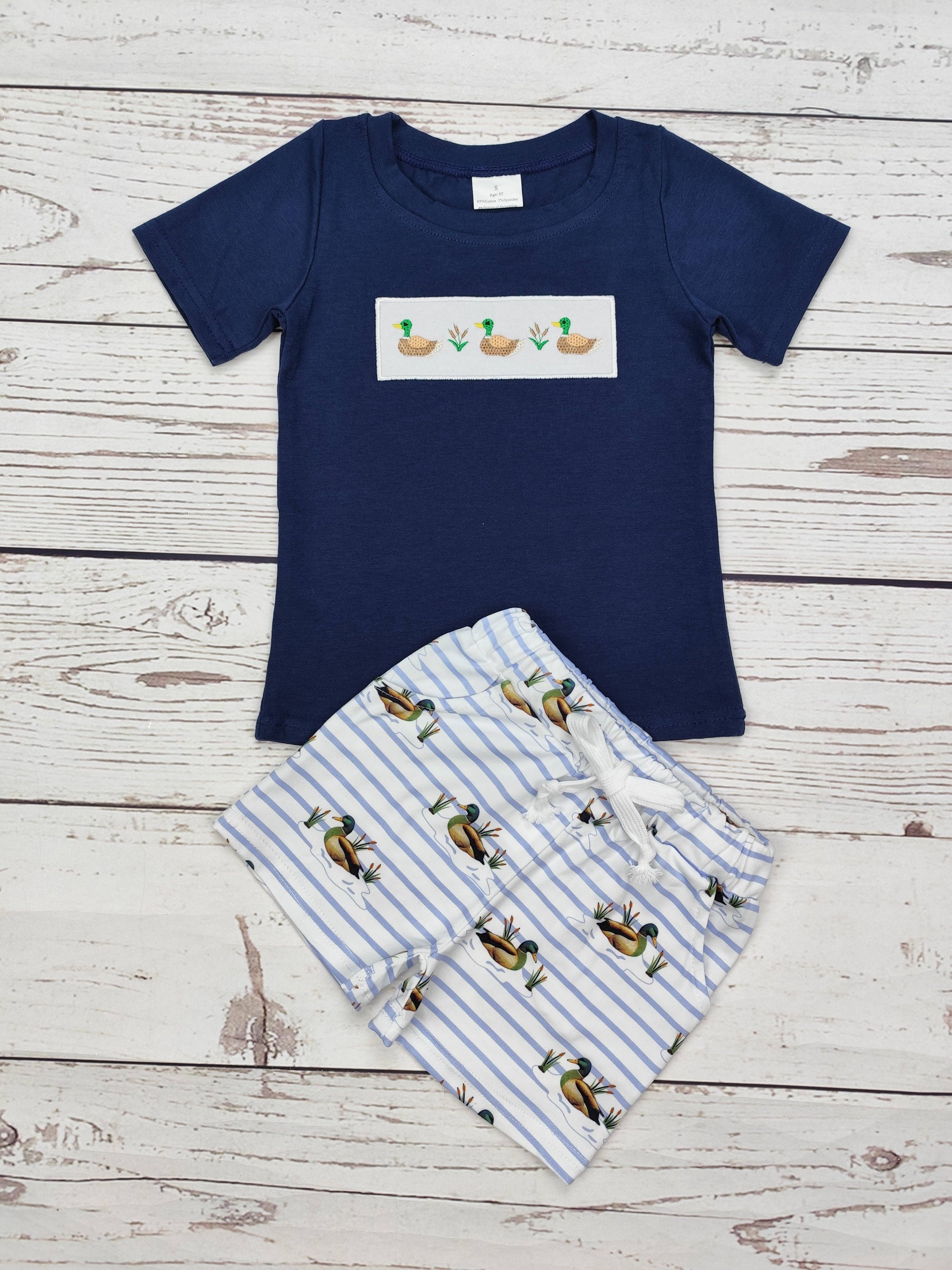 Boys Duck Appliqué Top Shorts Outfits: 6-12M
