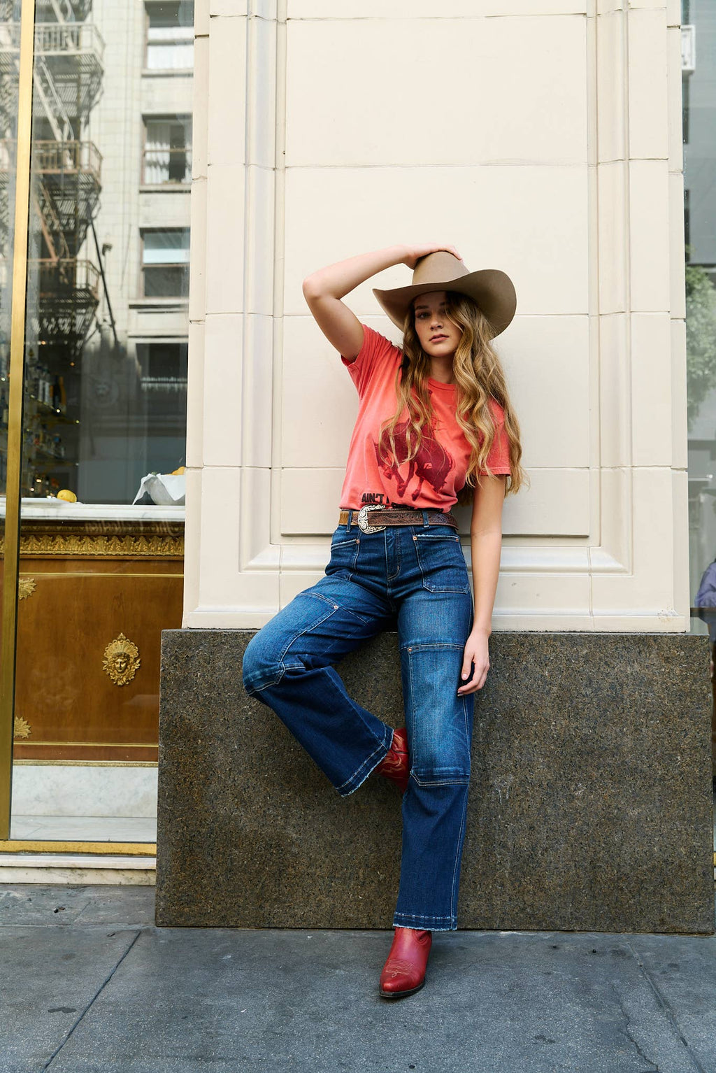 TUMMY CONTROL HIGH RISE RELAXED WIDE LEG JEANS: 9 (28)