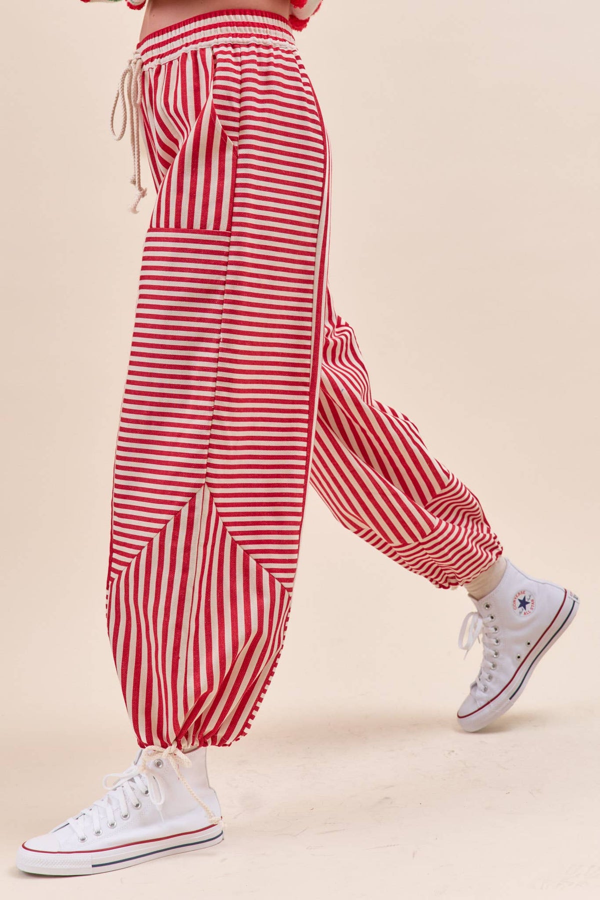 MIXED STRIPES PARACHUTE PANTS MP4366: Dark Blue Stripe / L