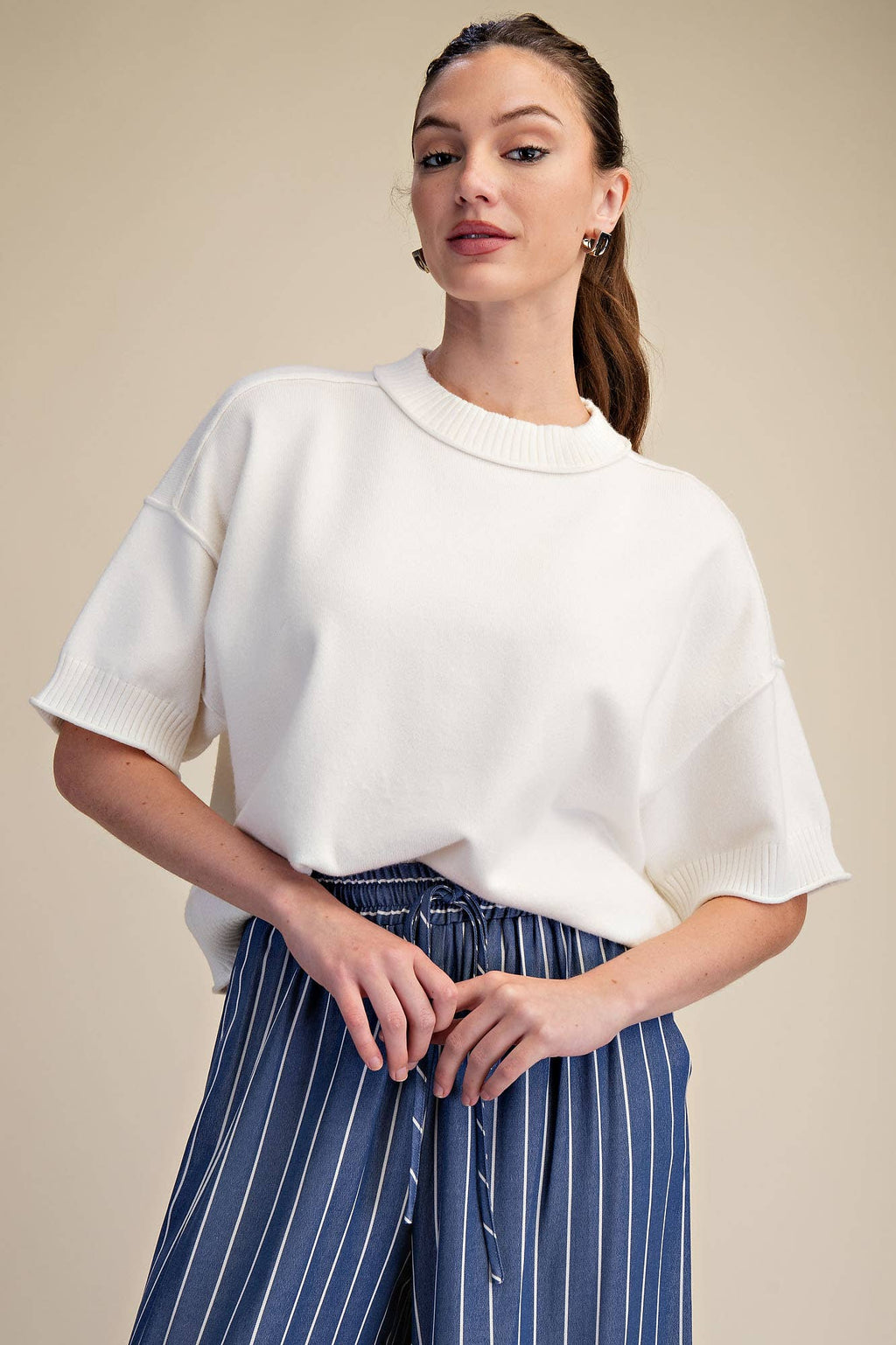 Everyday Sweater Elbow-Length Sleeves Seam Detail: Crimson / L