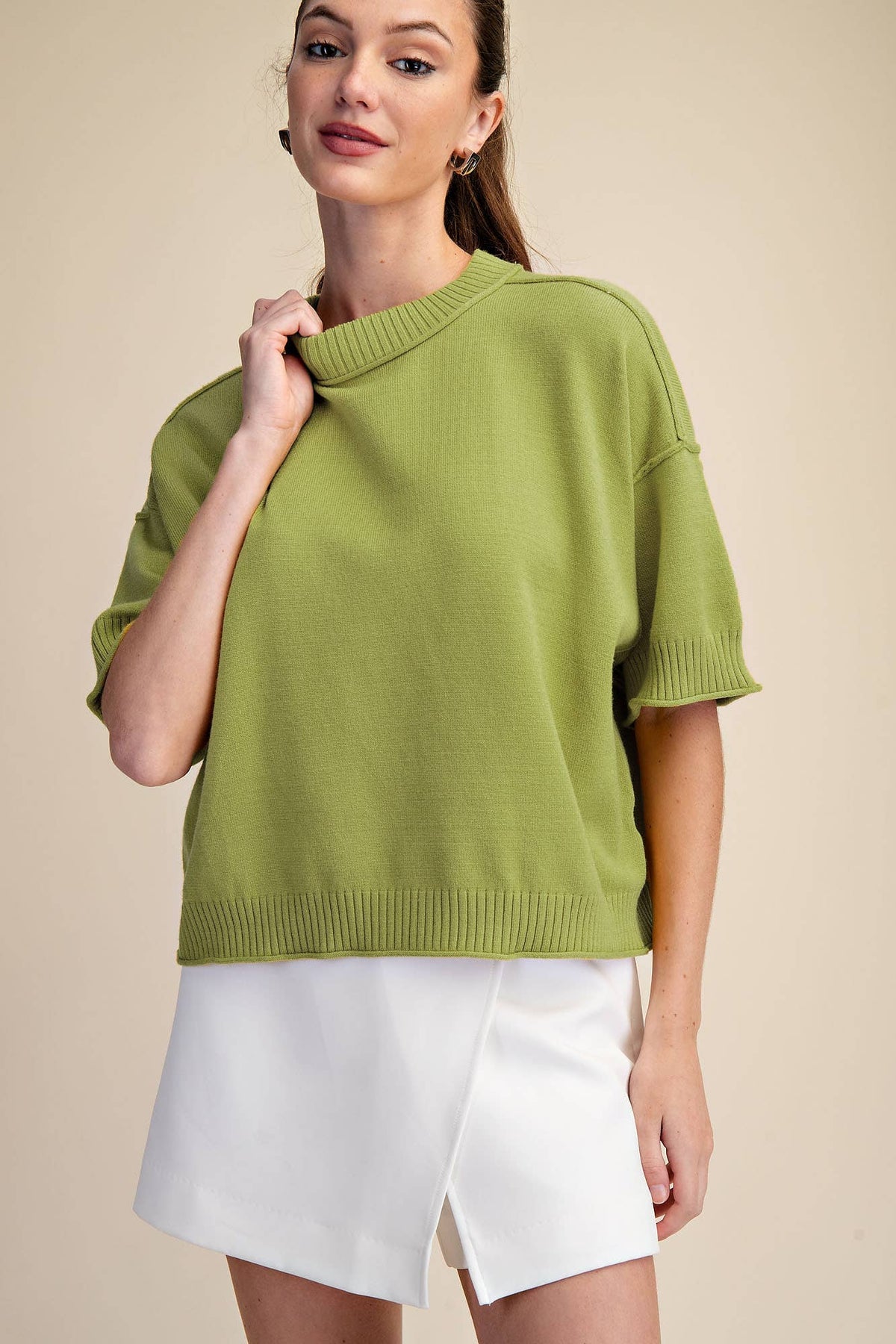 Everyday Sweater Elbow-Length Sleeves Seam Detail: Crimson / S