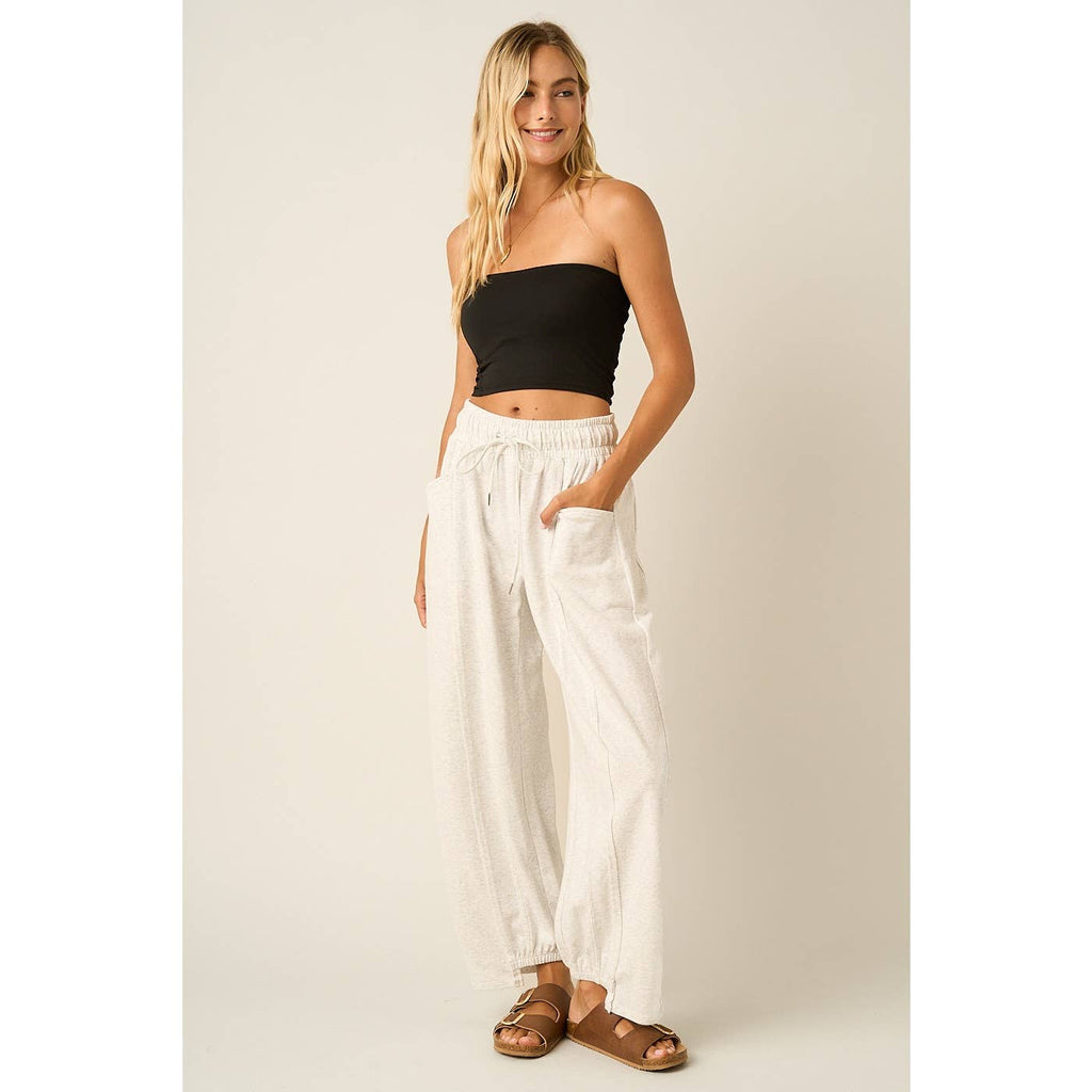 SEAM DETAIL DRAWSTRING BARREL LEG CASUAL PANTS: CHOCOLATE / S-M-L(2-2-2)