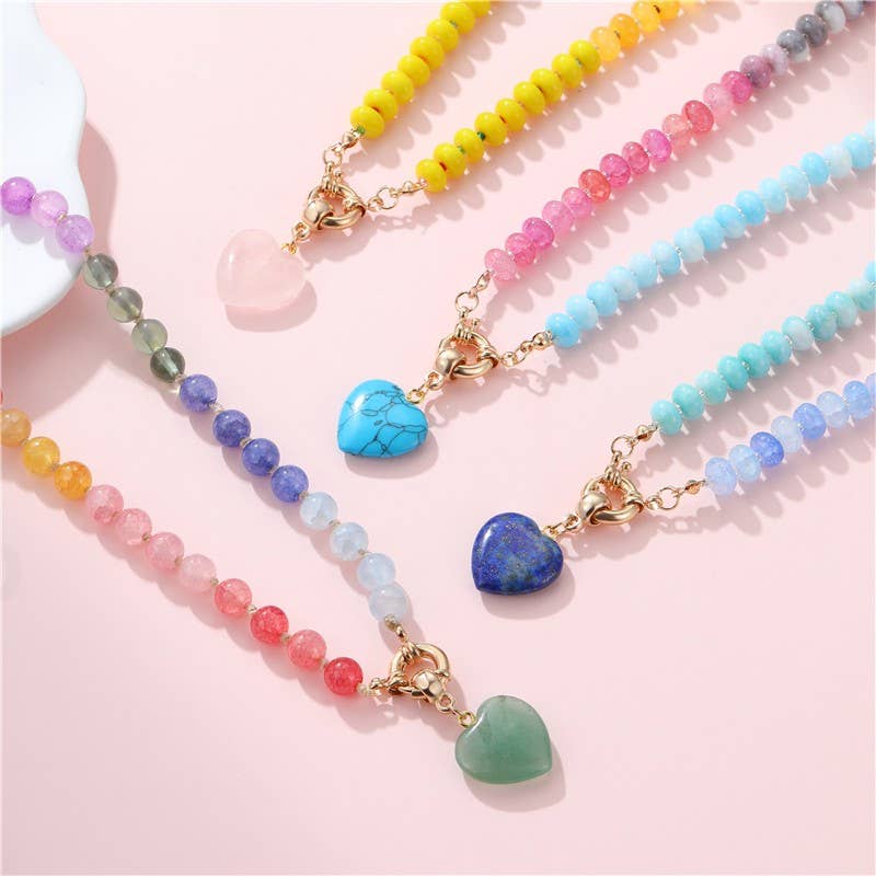 Natural Stone Semi-Precious Glass Mixed Necklace | 40NK9702: Turq