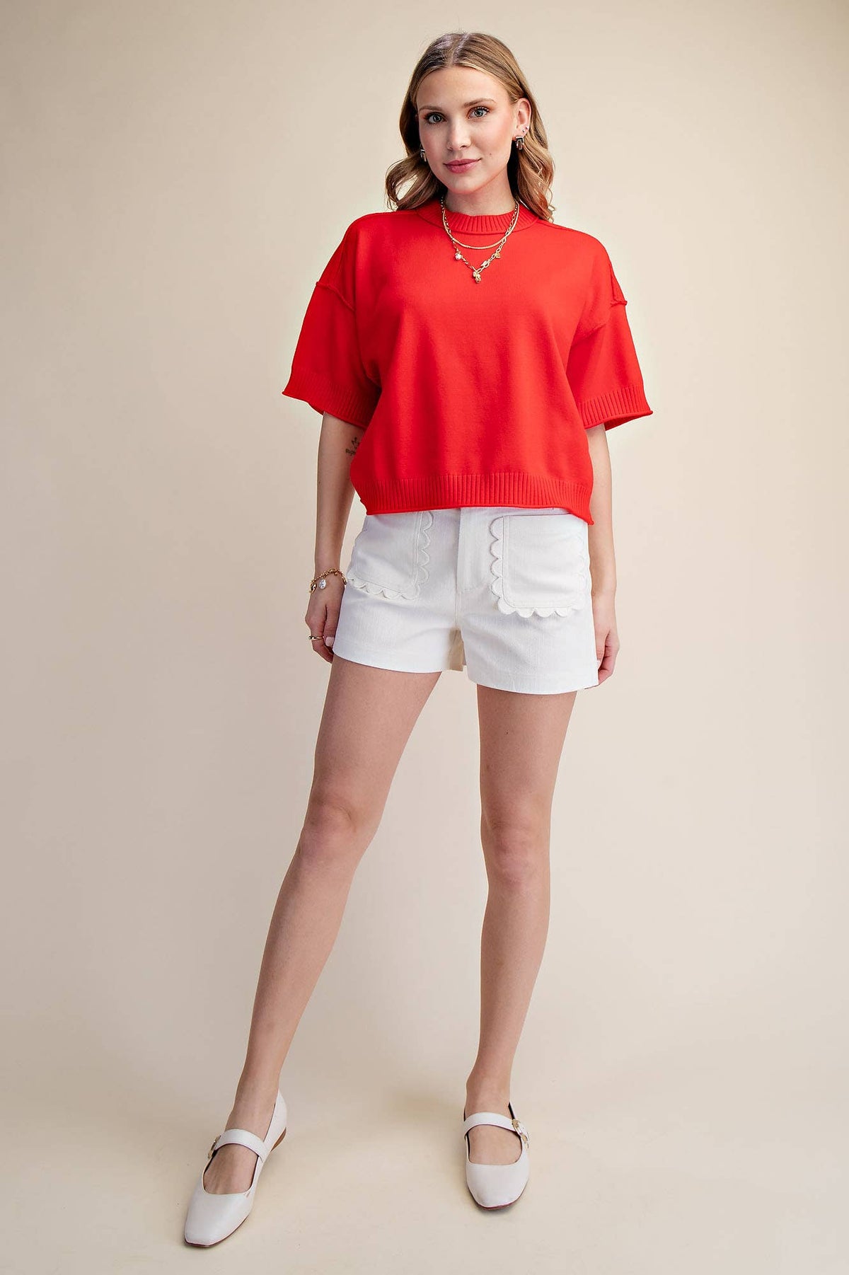 Everyday Sweater Elbow-Length Sleeves Seam Detail: Crimson / L