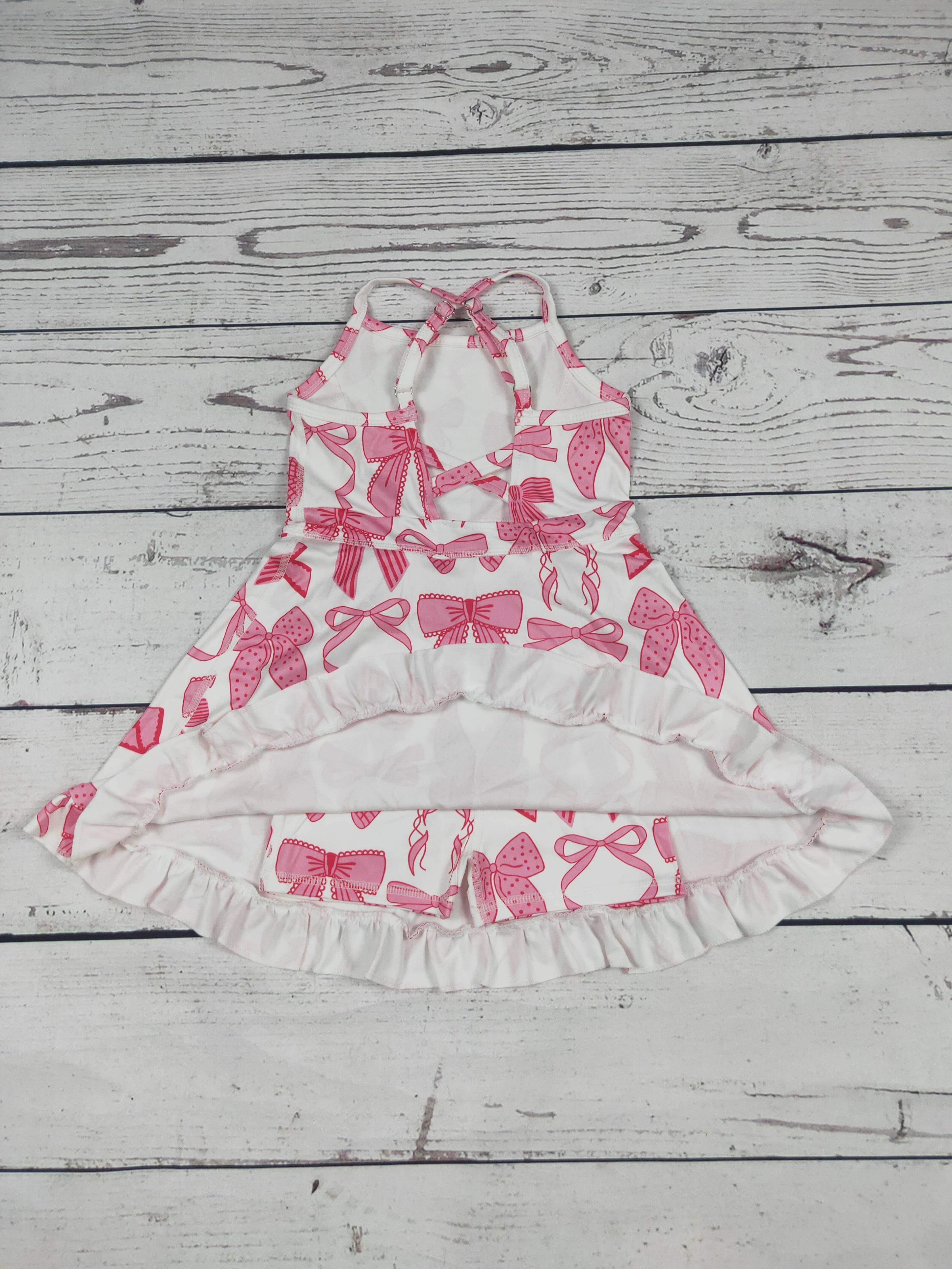 Pink Bow Print Girls Athletic Dresses: 3T