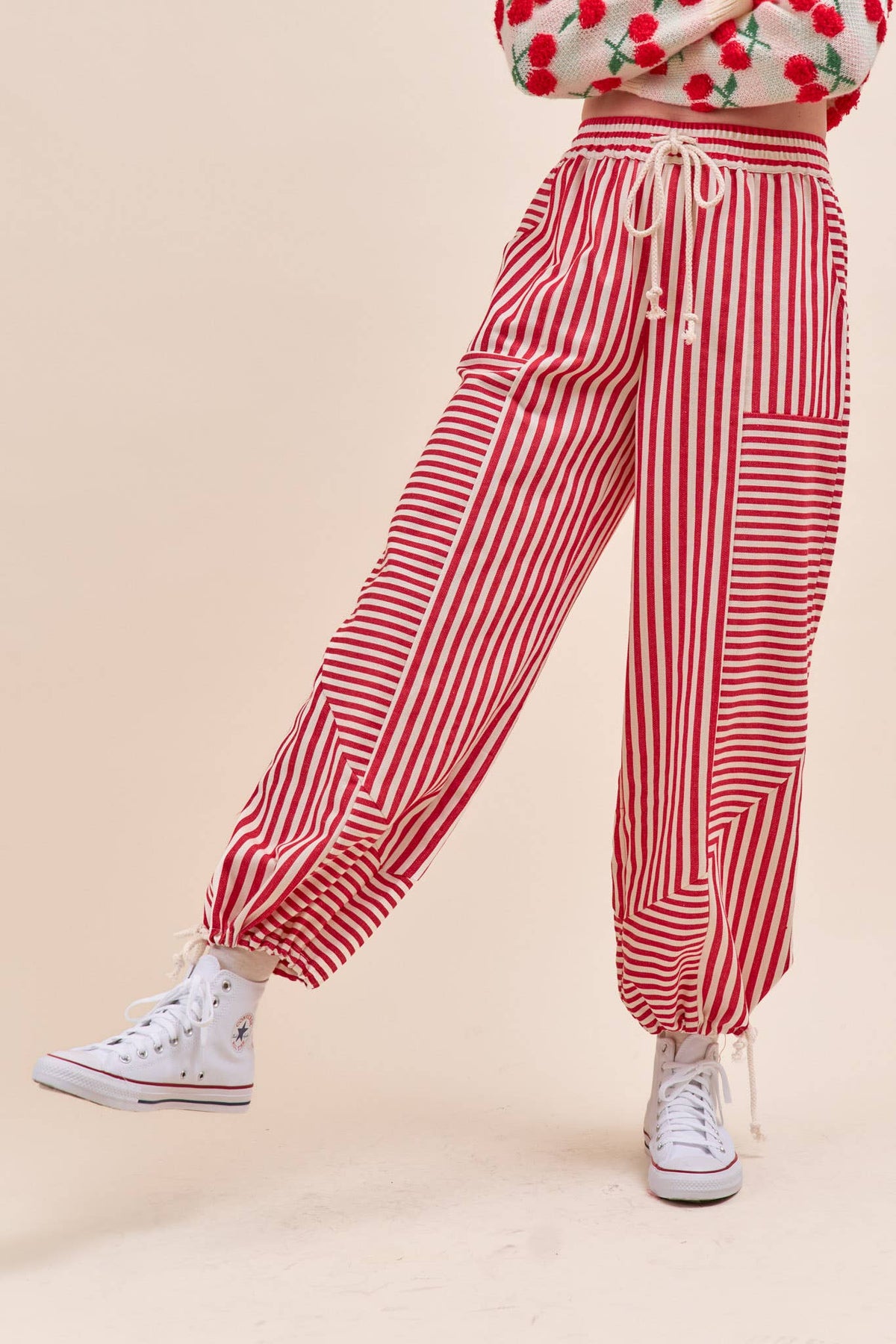 MIXED STRIPES PARACHUTE PANTS MP4366: Dark Blue Stripe / M