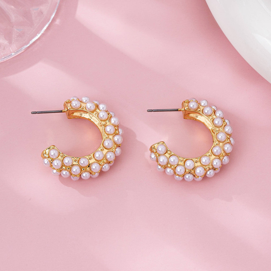 Gold-Tone Multi-Pearl C-Hoop Earrings | 80E61992: Gold