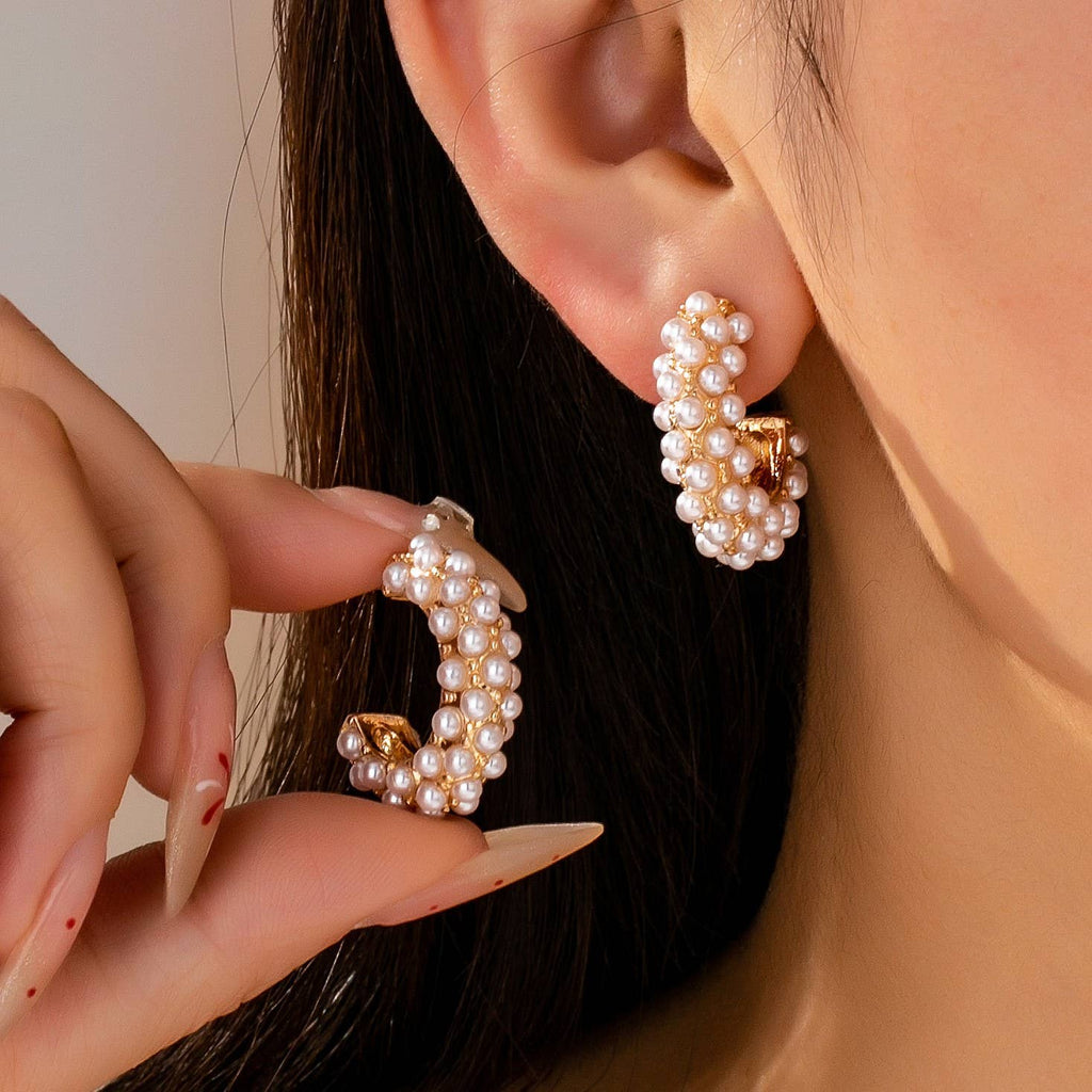 Gold-Tone Multi-Pearl C-Hoop Earrings | 80E61992: Gold