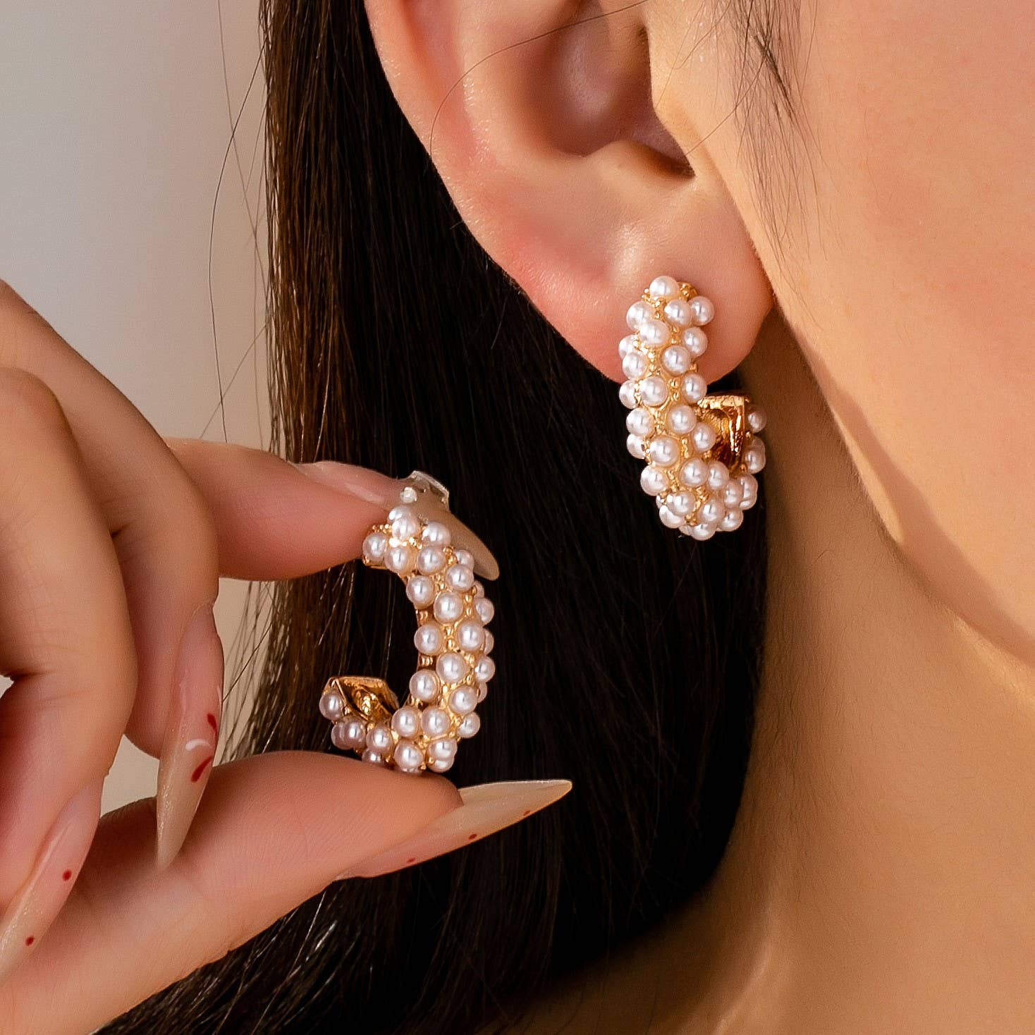 Gold-Tone Multi-Pearl C-Hoop Earrings | 80E61992: Gold